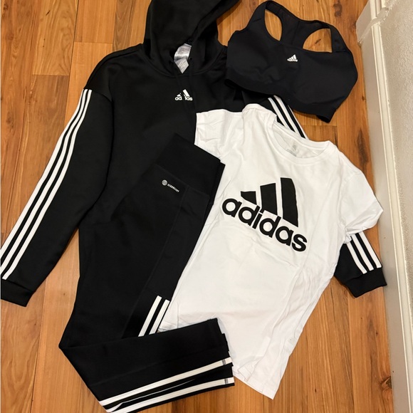 adidas Other - adidas Black & White Athletic Set — Hoodie, Tee, Leggings, Sports Bra